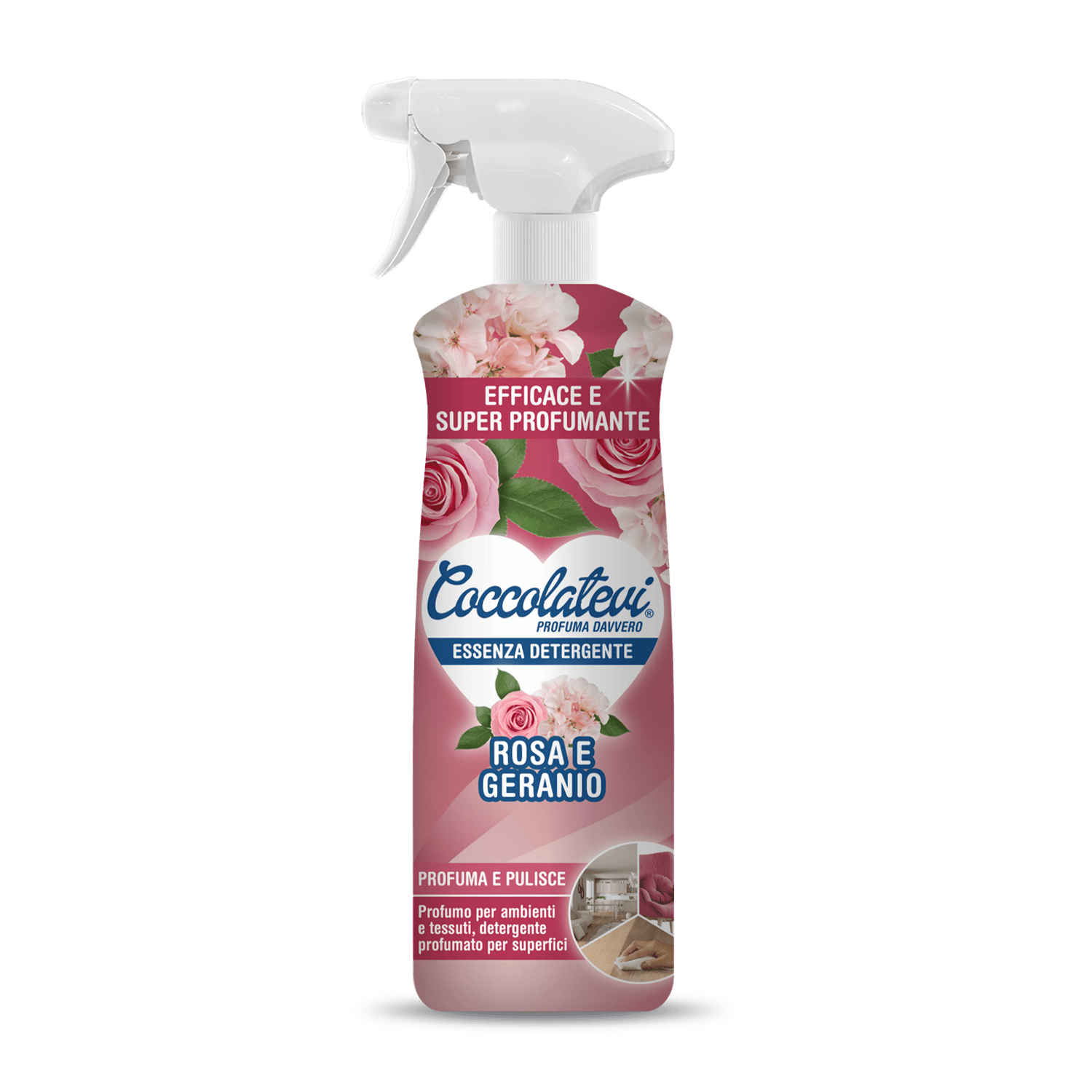 Essenza per ambienti e detergente universale Rosa e Geranio 750 ml